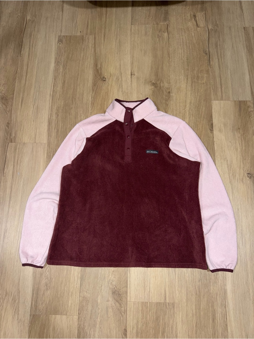 Columbia Burgundy and Light Pink Snap-Front Fleece Pullover